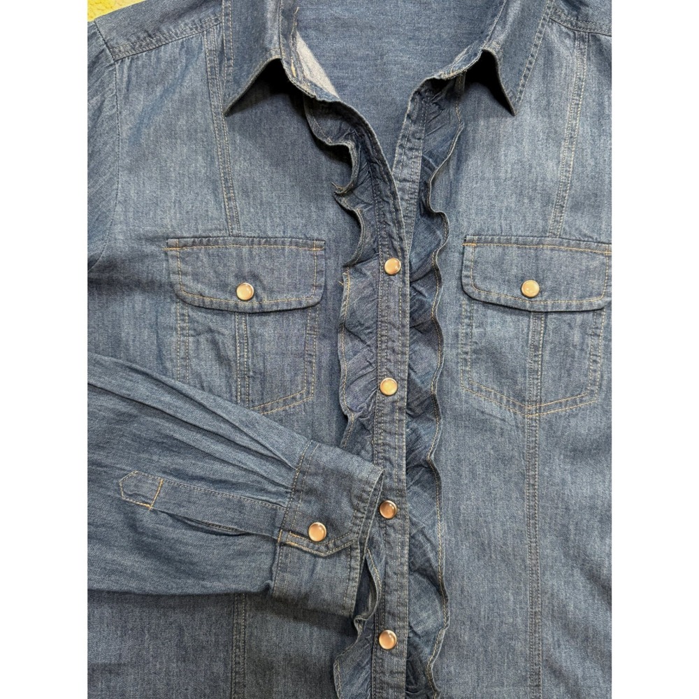 Pendleton Womens Denim Ruffle Pearl Snap Western Shirt Country Rodeo M - Picture 4 of 13